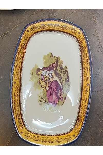 GenelTedarik Vintage Gold Detaylı Porselen Kayık Tabak – Klasik Figürlü Sunum...