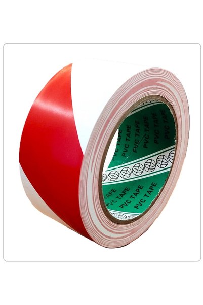 PVC YER İŞARETLEME BANDI (KIRMIZI BEYAZ) 50mm X 30m EMNİYET ZEMİN İKAZ BANDI