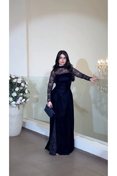 leon Elegant velvet dress with lace