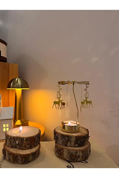 serce ren geyiği desenli ısı ile dönen mumluk,hediyelik