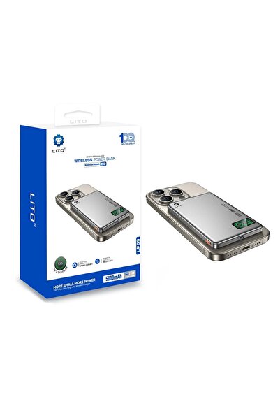 Lito LP09 5000 Mah Ekranlı Ultra İnce Magsafe Powerbank,Mavi
