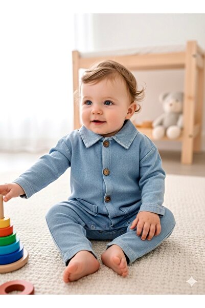 BEREN Erkek Bebek Örme Yumuşak Mevsimlik Kot Tulum