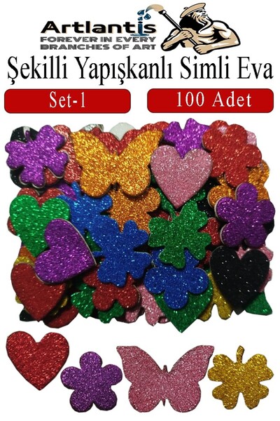 Artlantis Şekilli Simli Eva Yapışkanlı Set 1 100 lü 1 Paket Kendinden Yapışka...