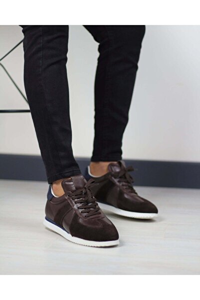 gizlitopuk 7 cm Height Increasing Hidden Heel Brown Genuine Leather Men's Sne...