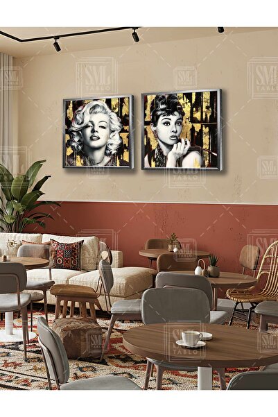 SML TABLO Gold Audrey Hepburn și Marilyn Monroe, iconele Hollywoodului, combi...