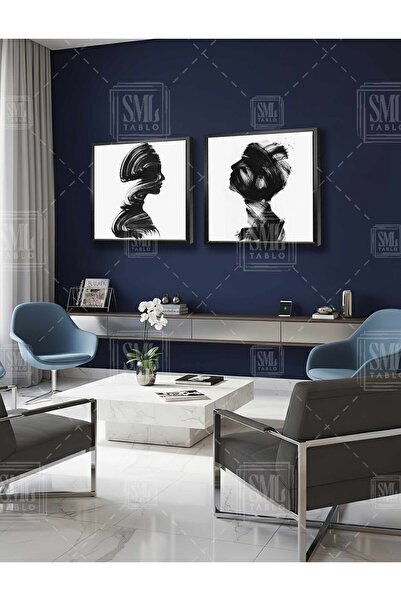 SML TABLO Brush Trace Woman and Man Two Lovers Black Ink Double Square Combin...