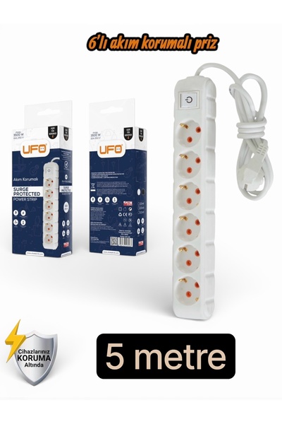 UFO Akım Korumalı 5 mt Kablolu Grup Priz Max 3500W 16 Amper Aşırı Yük Korumas...
