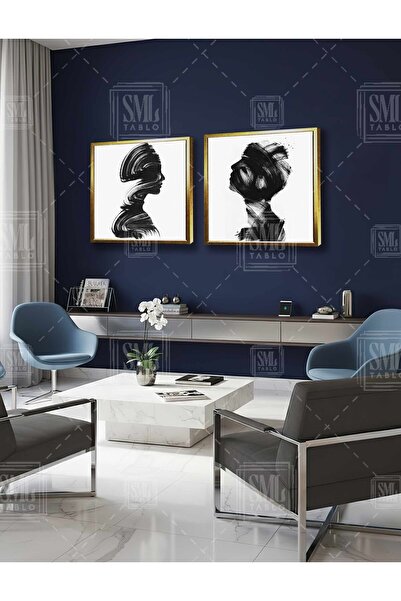 SML TABLO Brush Trace Woman and Man Two Lovers Black Ink Double Square Combin...