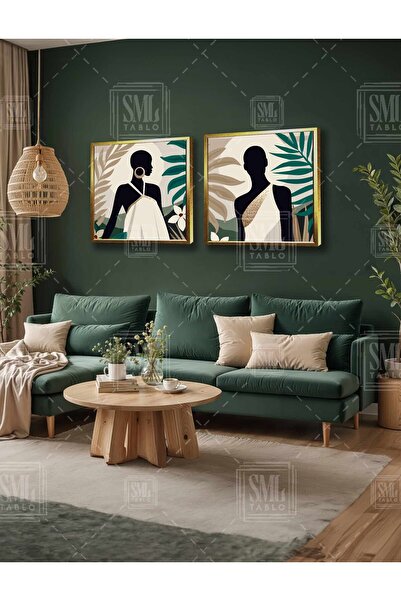 SML TABLO African Woman with Gold Earrings Gold Detailed Modern Decor Double ...