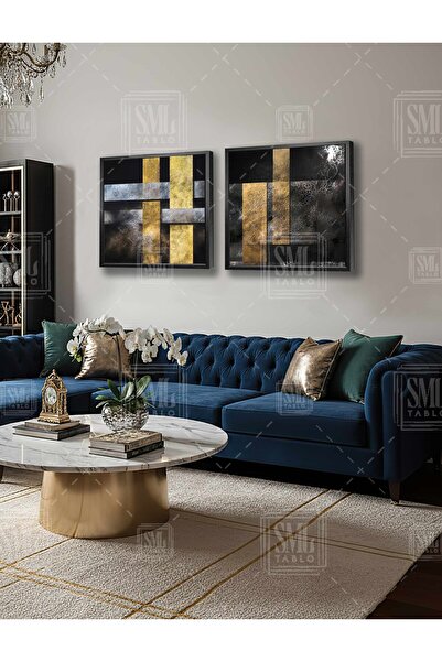 SML TABLO Interlocking Golden Lines Silver and Gold Modern Decor Double Squar...