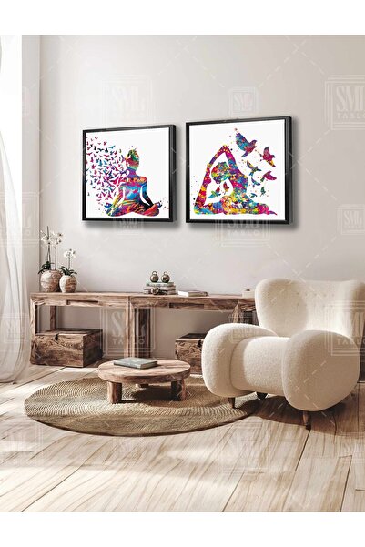 SML TABLO Woman Practicing Yoga Colorful Flying Birds Meditation Peace Double...