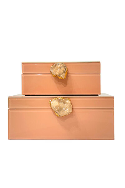 Lara Decor Somon Doğal Taşlı Cam Kutu Seti