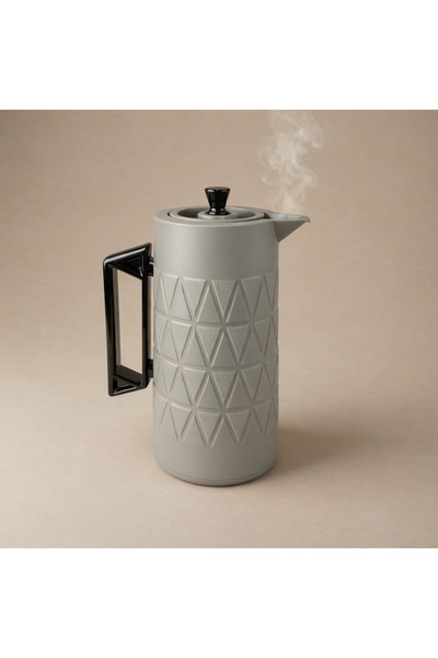 Generic 1L Plastic Insulated Thermos Bottle – Light Grey Body with Glossy Bla...