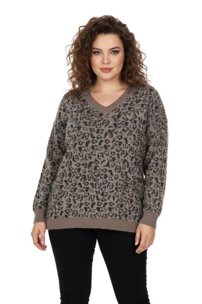 lavella Women's V-Neck Leopard Pattern Bearded Knitwear Sweater Bgl-St05079