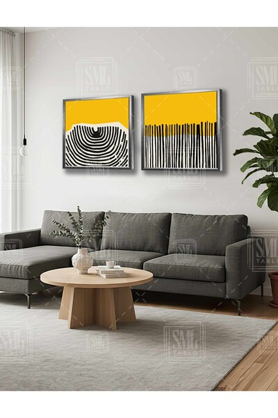 SML TABLO Decor minimal în dungi galben și negru, combinație pătrată dublă, p...