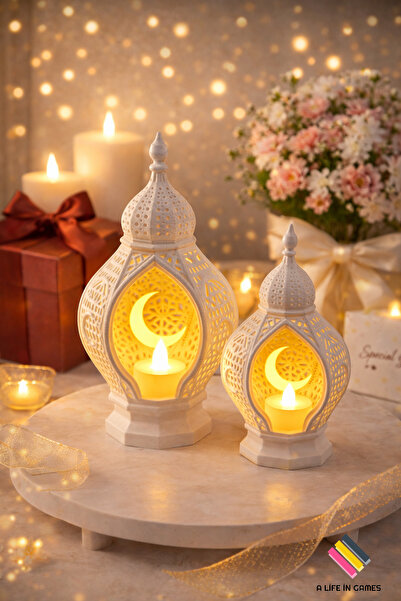 a life in games 2li Set Hilal Desenli Ramazan Feneri 19cm/15cm - (tealight Le...