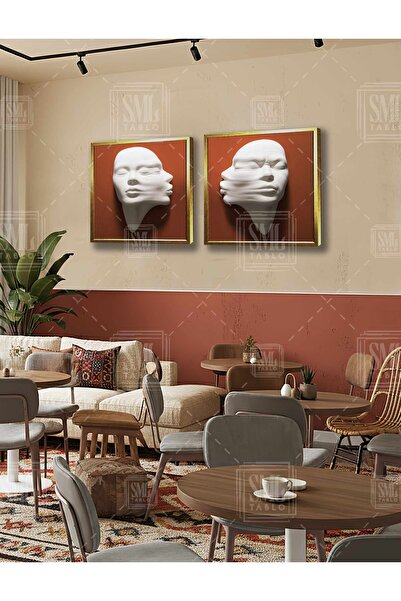 SML TABLO Orange Sculpture Emerging from the Wall Kissing Romantic Lovers Dou...