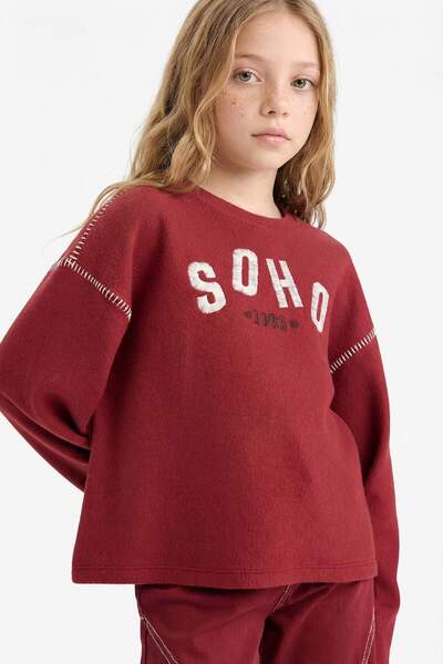 DeFacto Tricou cu mânecă lungă pentru fete, Fit guler rotund cu imprimeu G688...