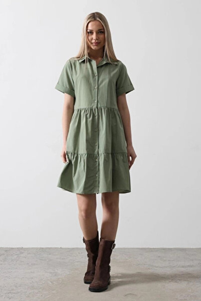 Ekince Κοντομάνικο φόρεμα με κουμπιά - Χακί