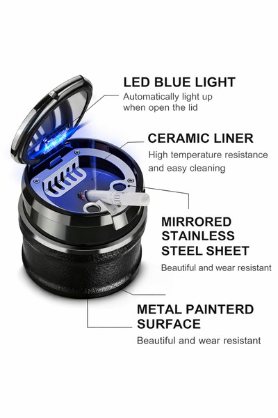 Generic LED Car Ashtray with Blue Light Lid, Ceramic Liner & Stainless Steel ...