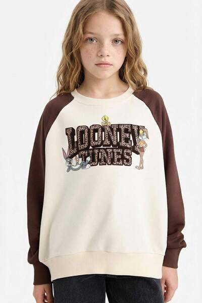 DeFacto Looney Tunes pentru fete supradimensionat Wide Fit guler rotund Swea ...