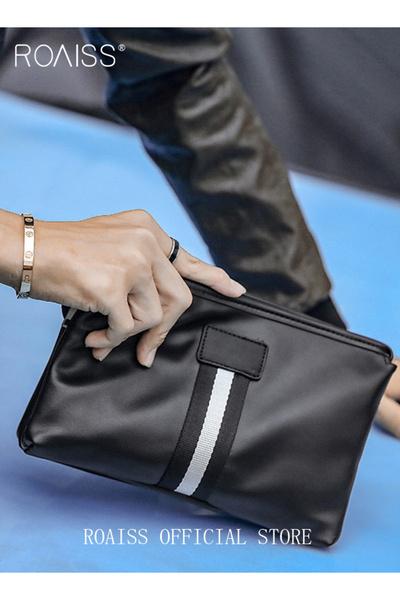 ROAISS حقيبة يد رجالية ألوان متباينة وعملية بتصميم عصري متعدد الاستخدامات، مص...