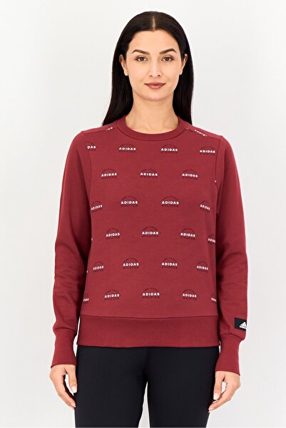 adidas Women Sportswear Fit Long Sleeve Outdoor Sweatshirt, Maroon