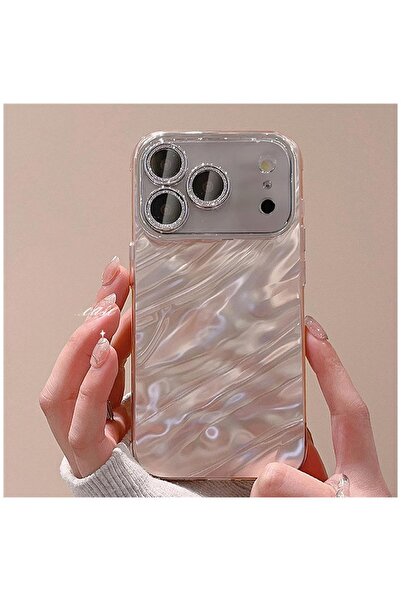 Pro Aksesuar iPhone 17 Pro Compatible Case Shiny Wavy Silicone Case Rose Gold