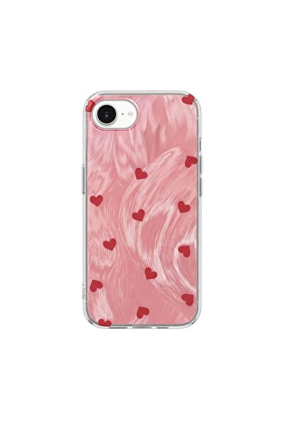 Pro Aksesuar iPhone 16E Compatible Case Heart Pattern Silicone Case Red