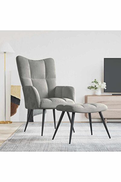 vidaxl Relaxing Chair with a Stool Light Grey Velvet