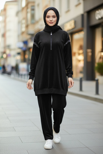 Moodbasic Stone half zipper velvet set