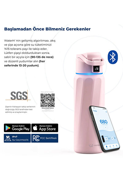WATERH Boost Akıllı Termos | Hidrasyon Takibi Yapan, Yalıtımlı 946 ml/ 32 oz Akıllı Şişe