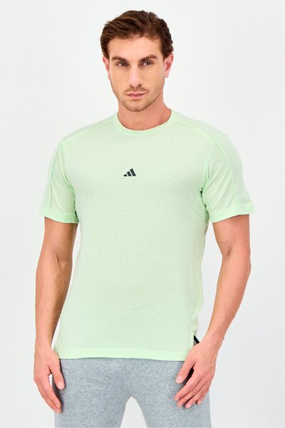 adidas تي شيرت يوغا رجالي رياضي بأكمام قصيرة، لون أخضر نعناعي
