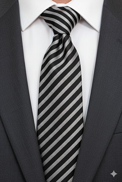 Gutiero White Patterned Classic Tie with Handkerchief