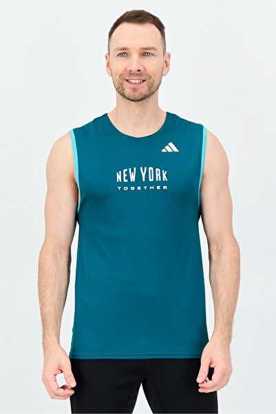 adidas Men Slim Fit Sleeveless Running Vest, Teal Green