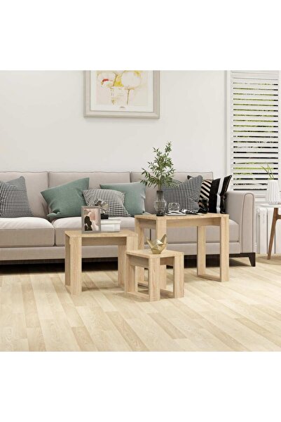 vidaxl طاولات متداخلة، 3 قطع، خشب بلوط سونوما المصنّع