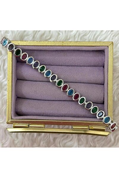 Store Silver Color Steel Tennis Bracelet with Colorful Oval Cut Crystal Stones