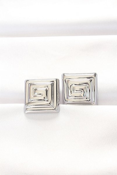 shopwave Brass Silver Rk Square Form Earrings