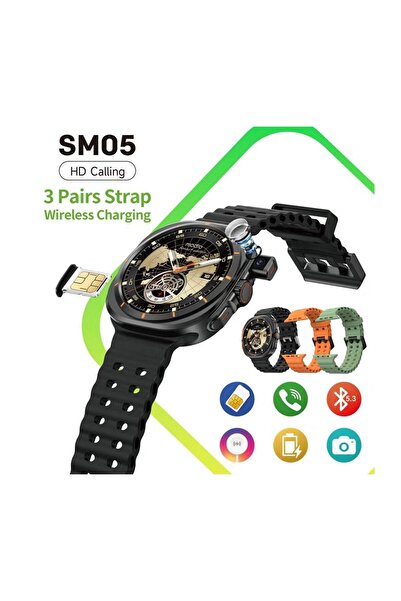 Modio SM05 Sim Support Smart Watch With Camera And 3 Pair Strap