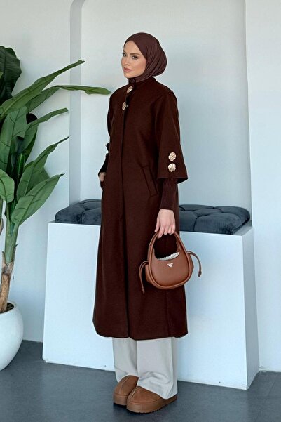 Hazamoda Шах Золотий Пальто з ґудзиками Гіркий Кава