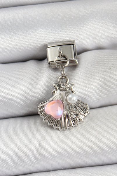 shopwave 316L Steel Dangle Pearl Detailed Oyster Model Silver Rk Nomination C...