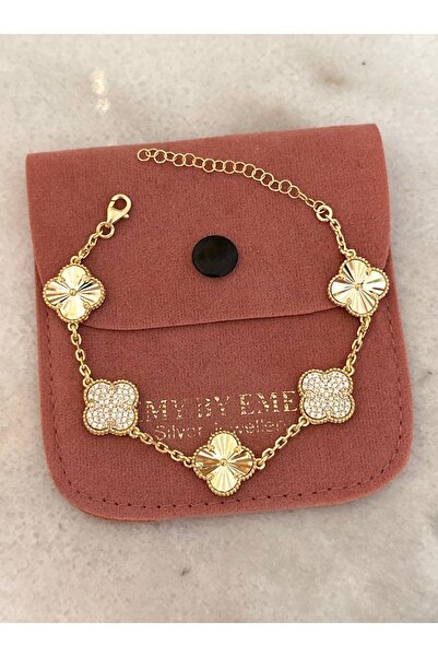 emy by emel luxury silver jewelry Altın Kaplama İthal Taşlı Yonca Bileklik 92...