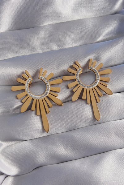 shopwave 316L Steel Gold Rk Zircon Stone Sun Figure Earrings