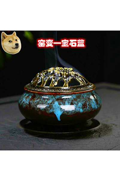 Choice مبخرة سيراميك زرقاء ياقوتية، فرن بخور منزلي، مبخرة سيراميك، صندوق خشب ...