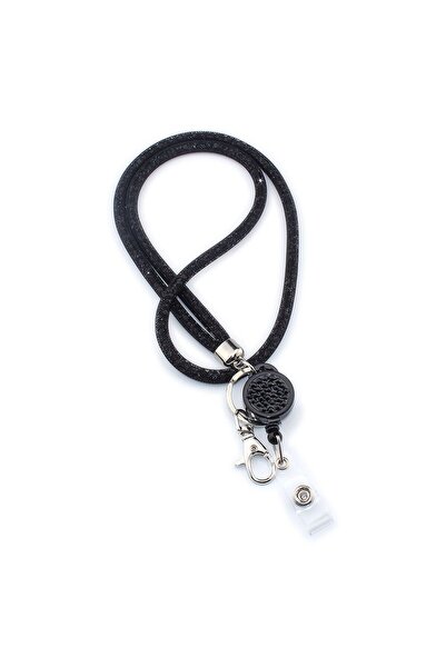 Choice9 حامل بطاقة هوية نسائي أسود سادة للمفاتيح، حبل تعليق قابل للسحب، حلقة ...