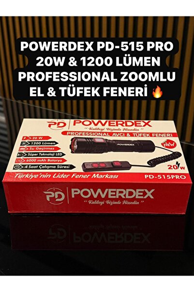 powerdex Pd-515 Pro 20W & 1200 Lümen Profesyonel Zoomlu El & Tüfek Avcı Fener...