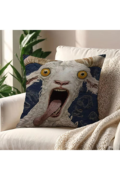 Choice غطاء وسادة ثنائي الأبعاد بنقشة وجه ماعز مخيف، مقاس 17.7 × 17.7 بوصة، ب...