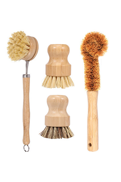 Choice فرشاة تنظيف أطباق مكونة من 4 قطع مصنوعة من خشب البامبو الطبيعي، بمقبض ...