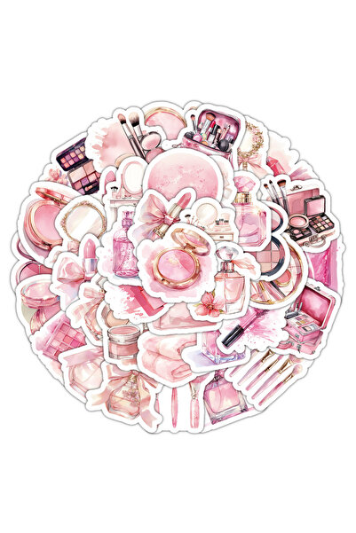 Choice 50 قطعة من ملصقات مستحضرات التجميل الوردية، ملصقات للبنات، ملصقات على ...