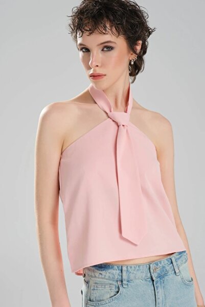 tw3 Kadın Kravat Detaylı Sırtı Açık Tasarım Bluz